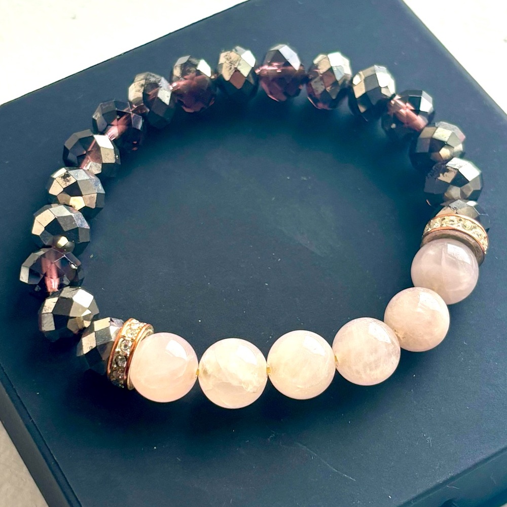 Rose Quartz & Glass Bead Grounding Crystal Bracelet